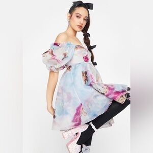 SELKIE The Cupid's Serenade Parliament Dress Women's Medium NWT Puff Sleeve Blue